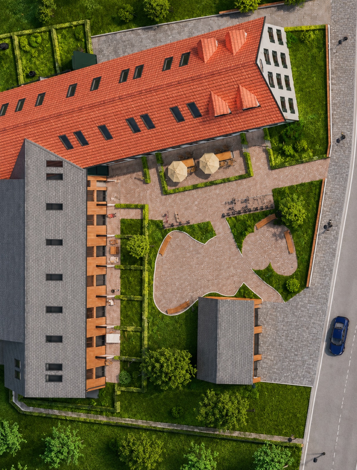Vogelperspektive des Ensembles